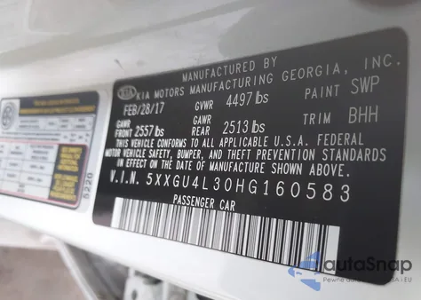 2017 Kia Optima Ex from USA, damaged, VIN 5XXGU4L30HG160583